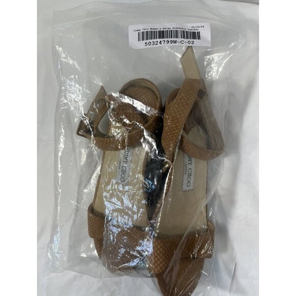 Authentic JIMMY CHOO Leather Snake Embossed Tan and Brown Wood heel size 37 - Picture 15 of 15